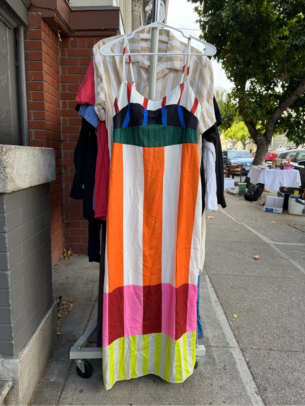 Colorblock Maxi Dress with Bright Stripes